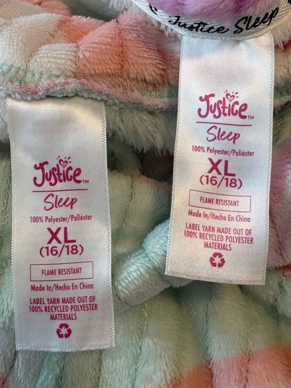 Justice Girls Pastel Swirl Plush Pajama Set - Mint, White, Purple, Peach